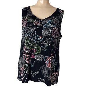 Chico's Travelers Women 3 US XL Black Pattern Slinky No Wrinkle V-Neck Tank Top